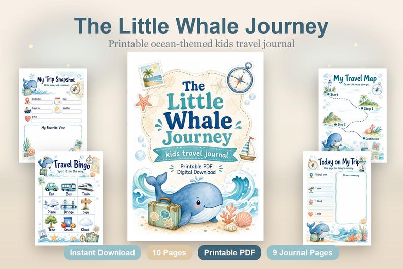 The Little Whale Journey | kids travel journal | Printable PDF | Digital Download image 2