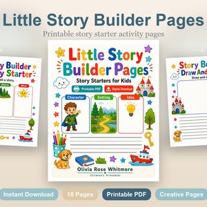Little Story Builder Pages | Story Starters for Kids | Printable PDF | Digital Download image 2