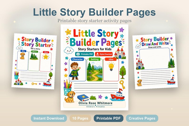 Little Story Builder Pages | Story Starters for Kids | Printable PDF | Digital Download image 2
