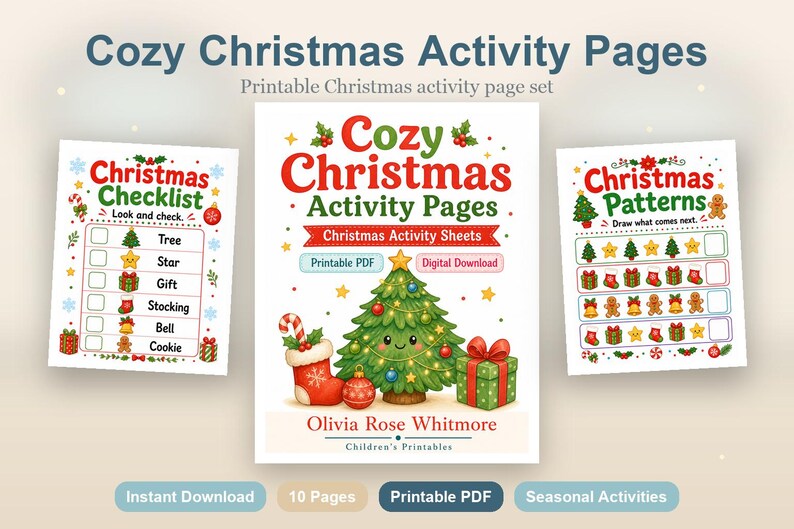 Cozy Christmas Activity Pages | Christmas Activity Sheets | Printable PDF | Digital Download image 2