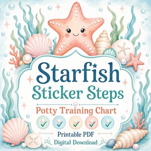 Starfish Sticker Steps | Potty Training Chart | Printable PDF | Digital Download image 1