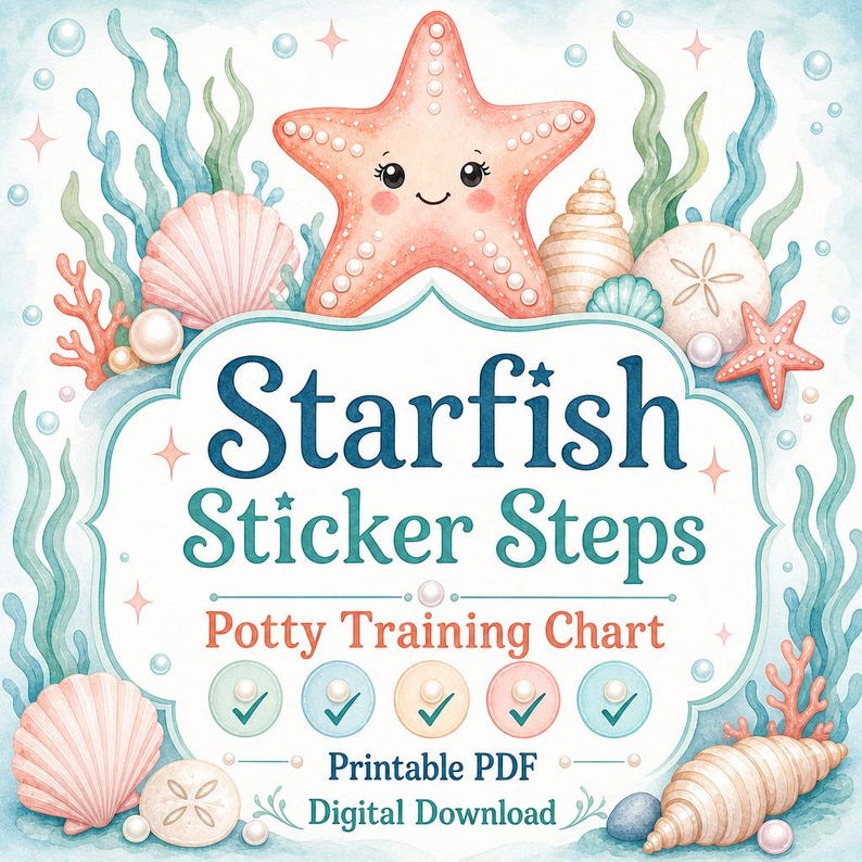 Starfish Sticker Steps | Potty Training Chart | Printable PDF | Digital Download image 1