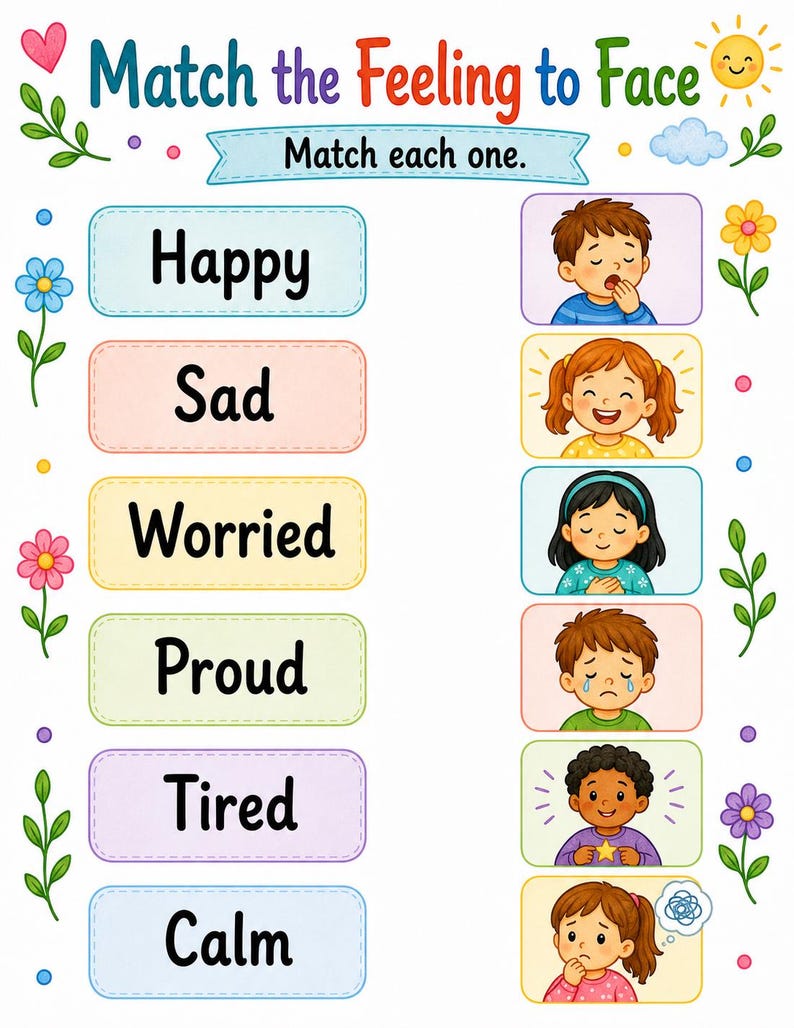 Visages empathiques | Feuilles de travail sur l'empathie pour les enfants | PDF imprimable | Téléchargement numérique image 4