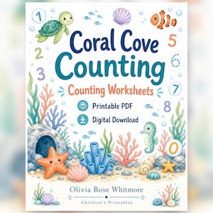 Coral Cove Counting | Werkbladen tellen | Afdrukbare pdf | Digitale download afbeelding 1