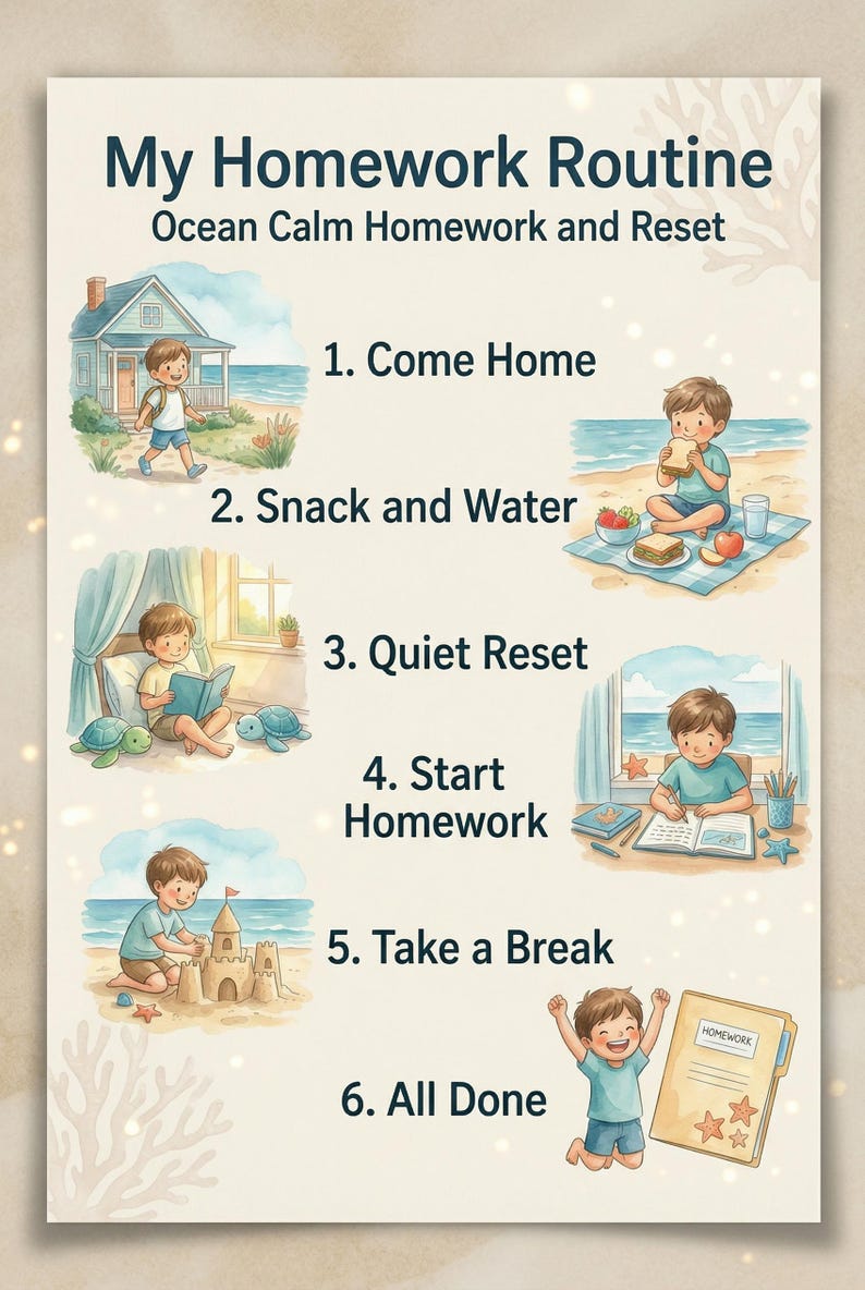 Homework and Reset Routine | Visual Routine Chart for Kids | Printable ...