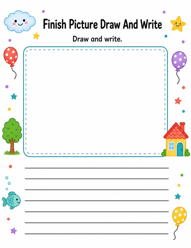 絵を完成させよう！ | 絵を完成させるワークシート | 印刷可能なPDF | デジタルダウンロード 画像 5