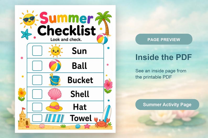 Pages d'activités au soleil d'été | Feuilles d'activités estivales | PDF imprimable | Téléchargement numérique image 10