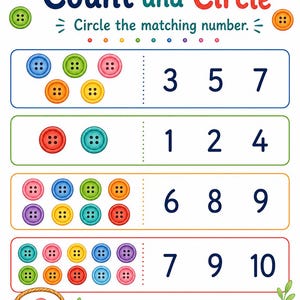 Button Zählen Korb | Zählen Arbeitsblätter | Druckbare PDF | Digitaler Download Bild 5