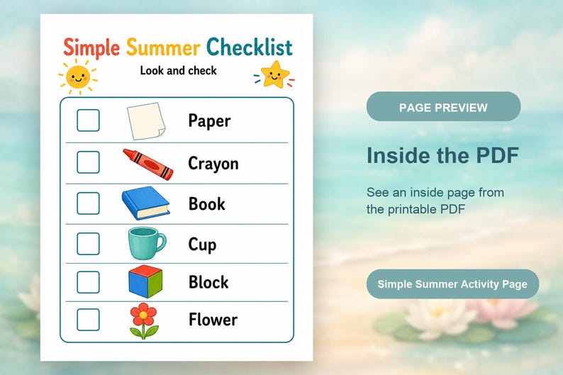Simple Summer Home Pages | Simple Summer Activities for Kids | Printable PDF | Digital Download image 10