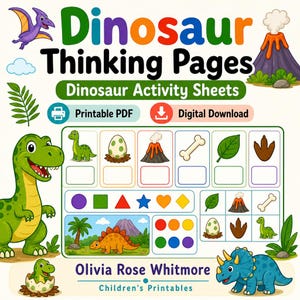 Dinosaur Thinking Pages | Dinosaur Activity Sheets | Printable PDF | Digital Download image 1