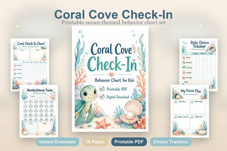 Tabla de registro/comportamiento para niños de Coral Cove / PDF imprimible / Descarga digital imagen 2