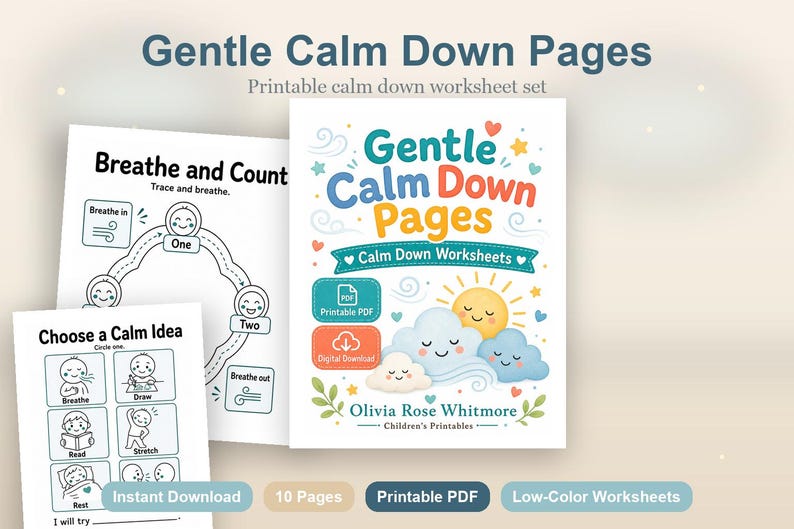 Gentle Calm Down Pages | Calm Down Worksheets | Printable PDF | Digital Download image 2