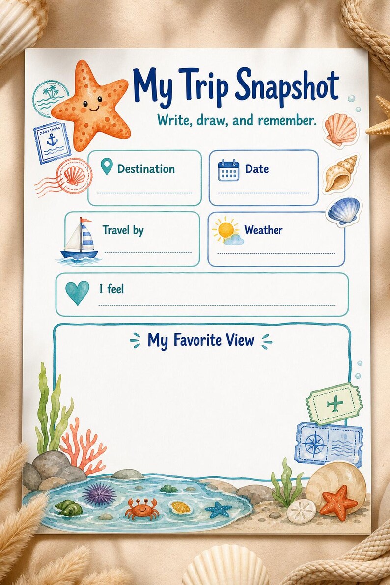 Starfish Passport Pages | kids travel journal | Printable PDF | Digital Download image 5