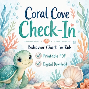 Tabla de registro/comportamiento para niños de Coral Cove / PDF imprimible / Descarga digital imagen 1