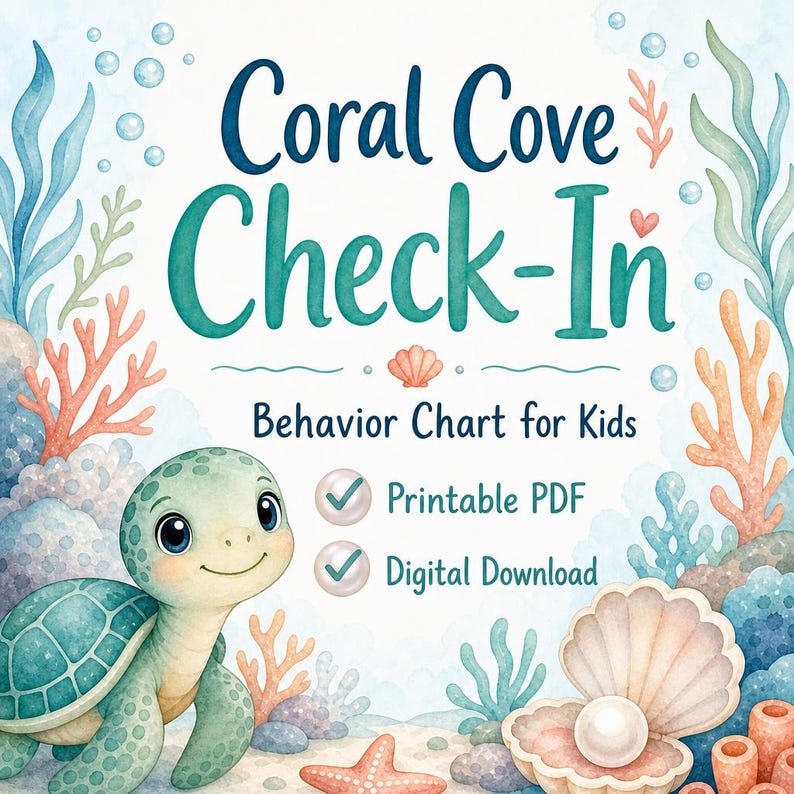Tabla de registro/comportamiento para niños de Coral Cove / PDF imprimible / Descarga digital imagen 1
