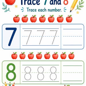 Apple Number Steps | Number Tracing Worksheets | Printable PDF | Digital Download image 5