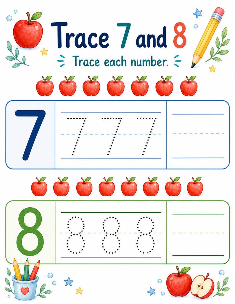 Apple Number Steps | Number Tracing Worksheets | Printable PDF | Digital Download image 5