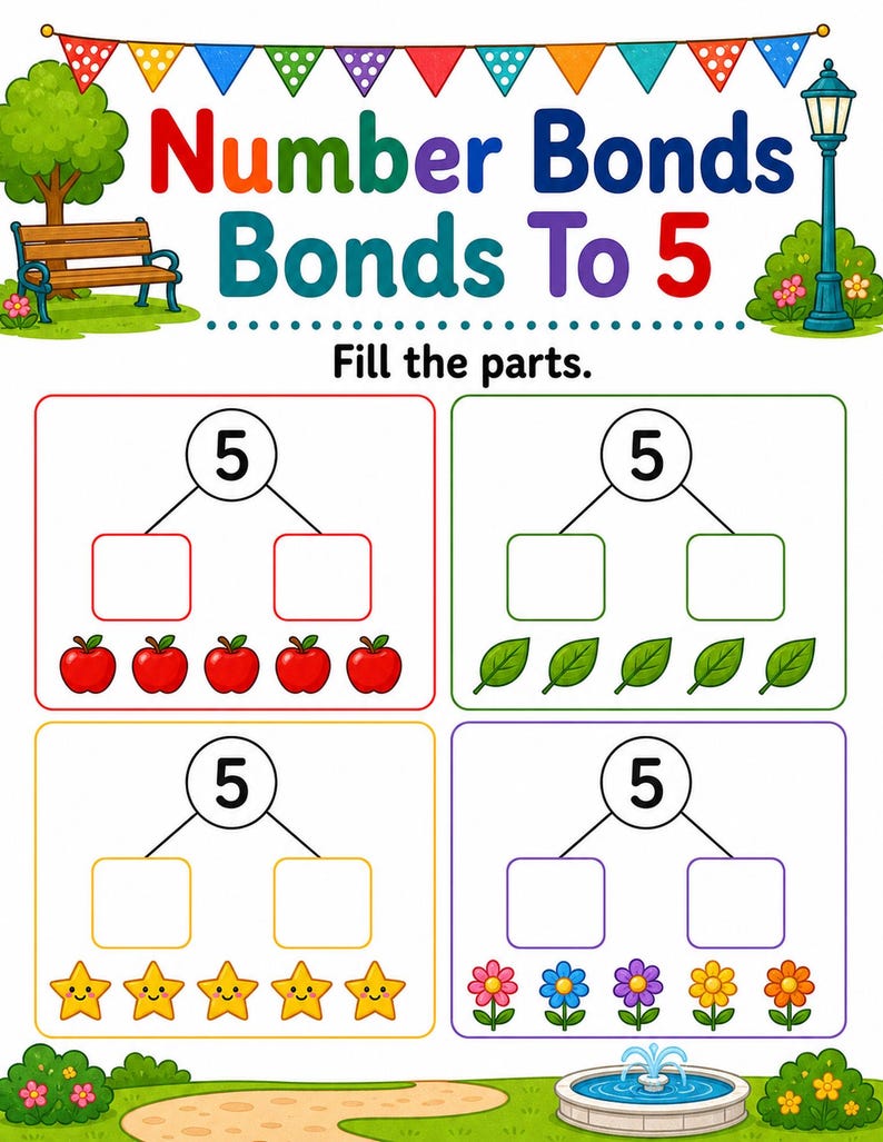 Number Bonds Park | Number Bonds Worksheets | Printable PDF | Digital Download image 3