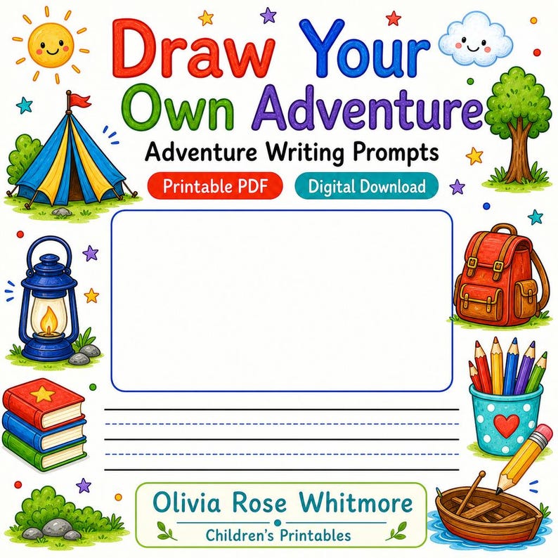 Draw Your Own Adventure | Adventure Writing Prompts | Printable PDF | Digital Download image 1