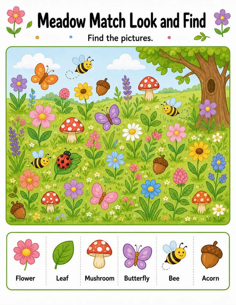 Match Meadow Pages | Matching Worksheets | Printable PDF | Digital Download image 4