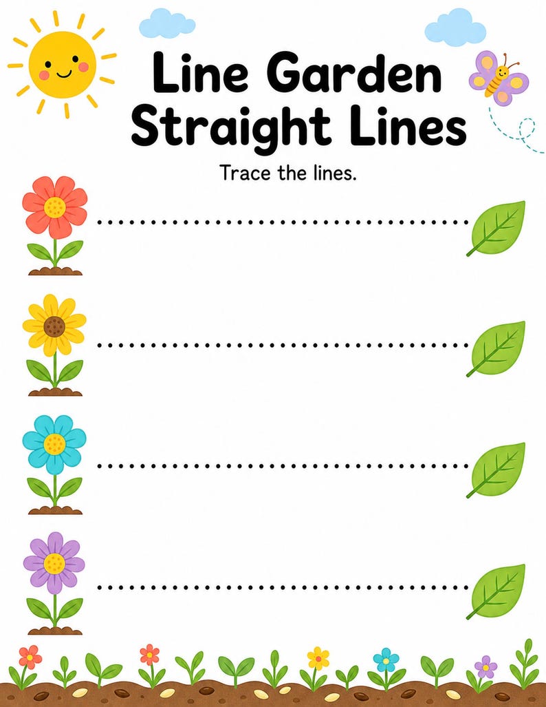 Little Line Garden | Arkusze do nauki pisania | Do druku w formacie PDF | Pobieranie cyfrowe zdjęcie 3