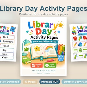Library Day Activity Pages | Library Activities for Kids | Printable PDF | Digital Download image 2