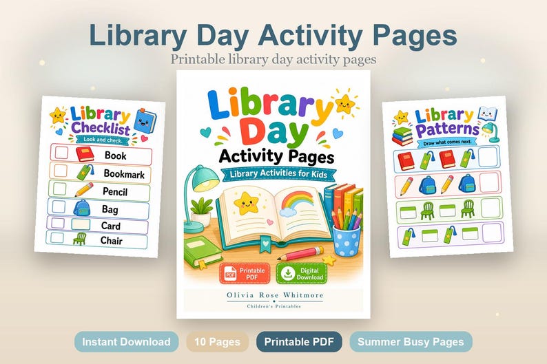 Library Day Activity Pages | Library Activities for Kids | Printable PDF | Digital Download image 2