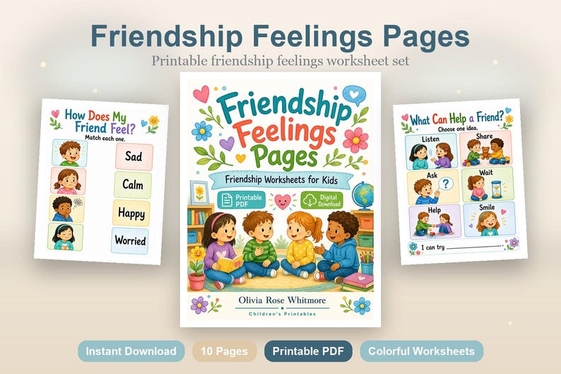 Friendship Feelings Pages | Friendship Worksheets for Kids | Printable PDF | Digital Download image 2