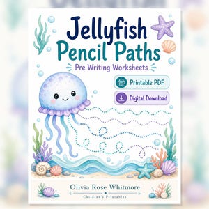 Jellyfish Pencil Paths | Pre Writing Worksheets | Printable PDF | Digital Download image 1