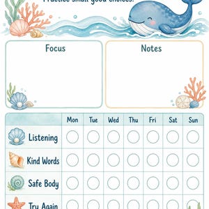 The Gentle Whale Choice | Behavior Chart for Kids | Printable PDF | Digital Download image 3