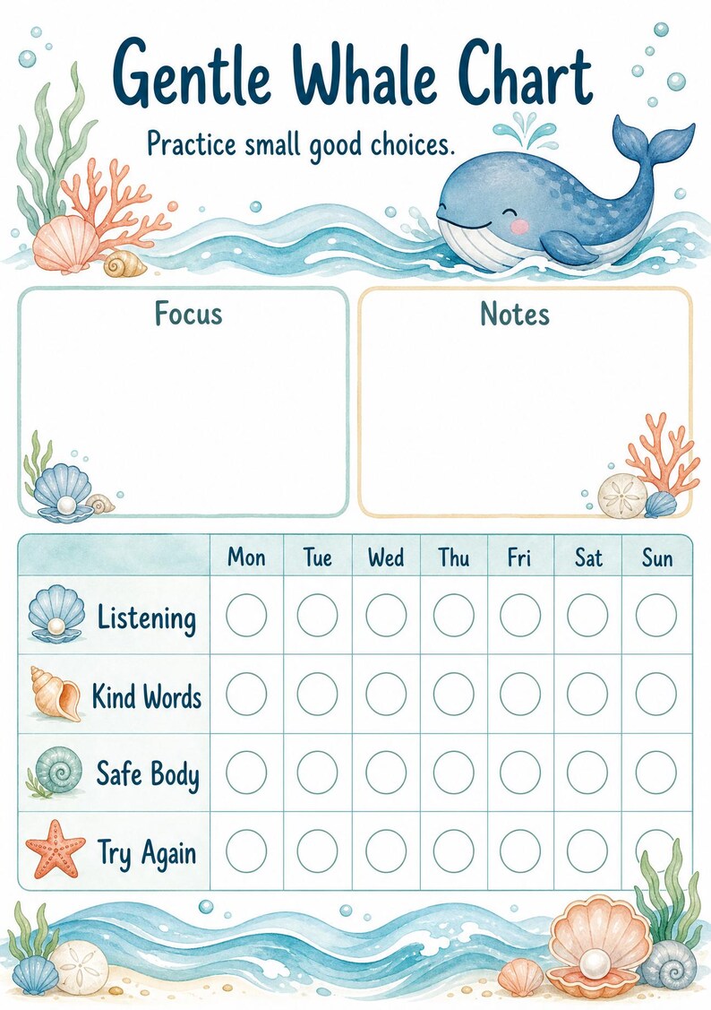 The Gentle Whale Choice | Behavior Chart for Kids | Printable PDF | Digital Download image 3