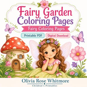 Dibujos para colorear de jardines de hadas / Dibujos para colorear de hadas / PDF imprimible / Descarga digital imagen 1