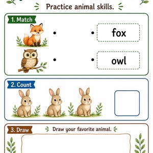 Amis des animaux de la forêt | Feuilles de travail sur les animaux | PDF imprimable | Téléchargement numérique image 7