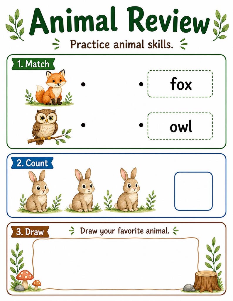 Amis des animaux de la forêt | Feuilles de travail sur les animaux | PDF imprimable | Téléchargement numérique image 7