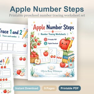 Apple Number Steps | Number Tracing Worksheets | Printable PDF | Digital Download image 2