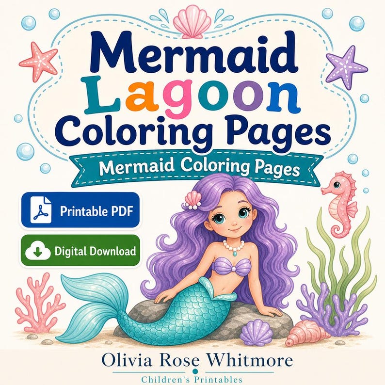 Mermaid Lagoon Coloring Pages | Mermaid Coloring Pages | Printable PDF | Digital Download image 1