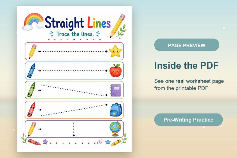Rainbow Pre Writing Paths | Pre Writing Worksheets | Printable PDF | Digital Download image 10