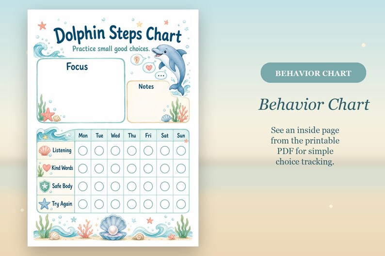 Dolphin Listening Steps | Behavior Chart for Kids | Printable PDF | Digital Download image 6