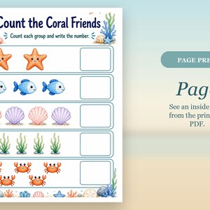 Coral Cove Counting | Werkbladen tellen | Afdrukbare pdf | Digitale download afbeelding 9