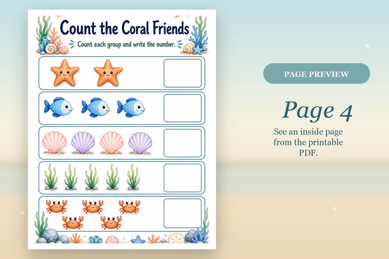 Coral Cove Counting | Werkbladen tellen | Afdrukbare pdf | Digitale download afbeelding 9