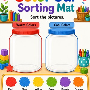 Match Color Jar | Werkbladen voor kleursortering | Afdrukbare pdf | Digitale download afbeelding 3