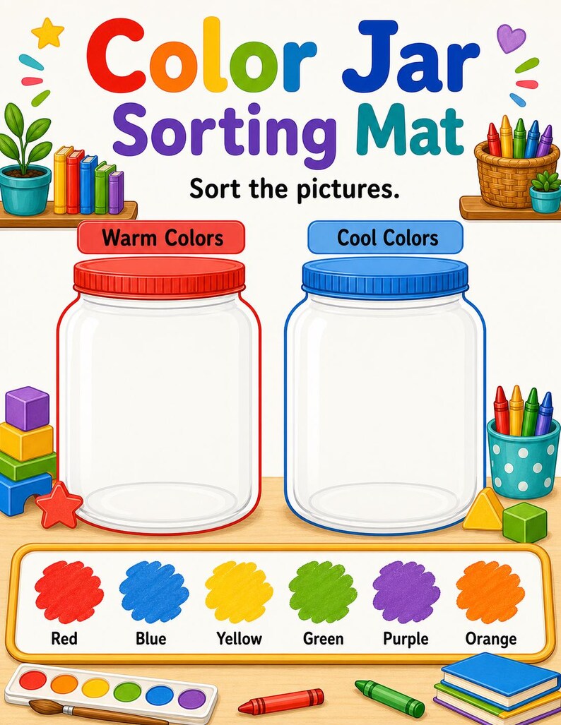 Match Color Jar | Werkbladen voor kleursortering | Afdrukbare pdf | Digitale download afbeelding 3