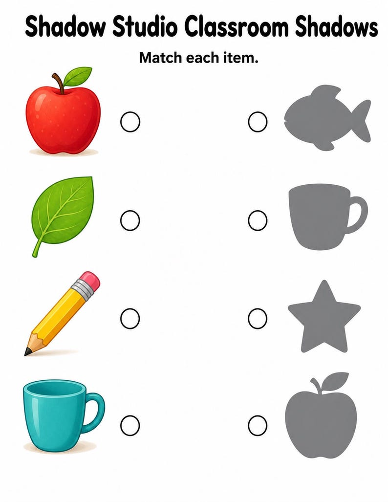 Shadow Match Studio | Shadow Matching Worksheets | Printable PDF | Digital Download image 5