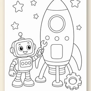 Roboter Baumeister Malvorlagen | Roboter Malvorlagen | Druckbare PDF | Digitaler Download Bild 9