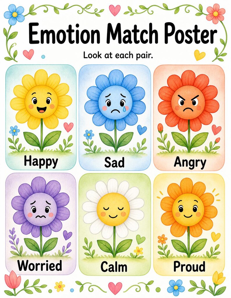 Bijpassende tuin | Werkblad emotie matchen | Afdrukbare pdf | Digitale download afbeelding 3