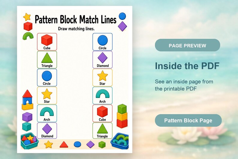 Muster-Block Abspielseiten | Pattern Arbeitsblätter für die Vorschule | Druckbare PDF | Digitaler Download Bild 10