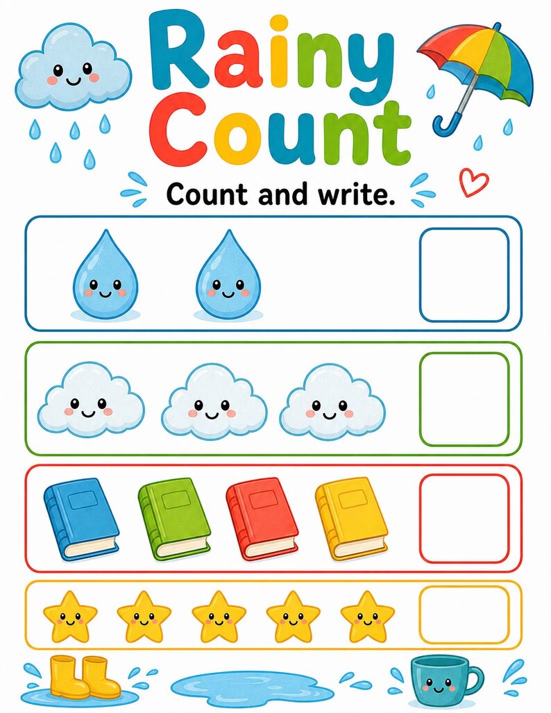 Regenachtige dag drukke pagina's | Regenachtige dagactiviteiten voor kinderen | Afdrukbare pdf | Digitale download afbeelding 5