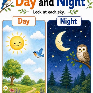 Tag Nacht Natur | Tag und Nacht Arbeitsblätter | Druckbare PDF | Digitaler Download Bild 3