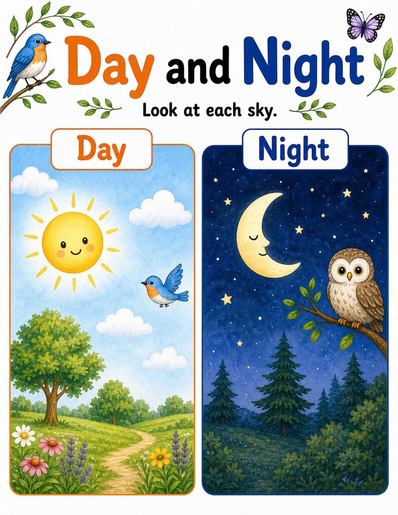 Tag Nacht Natur | Tag und Nacht Arbeitsblätter | Druckbare PDF | Digitaler Download Bild 3
