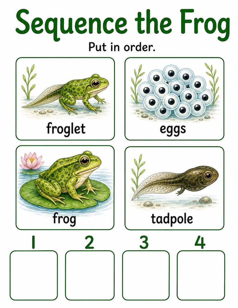 Frosch Teich Änderungen | Frosch Lebenszyklus Arbeitsblatt | Druckbare PDF | Digitaler Download Bild 4